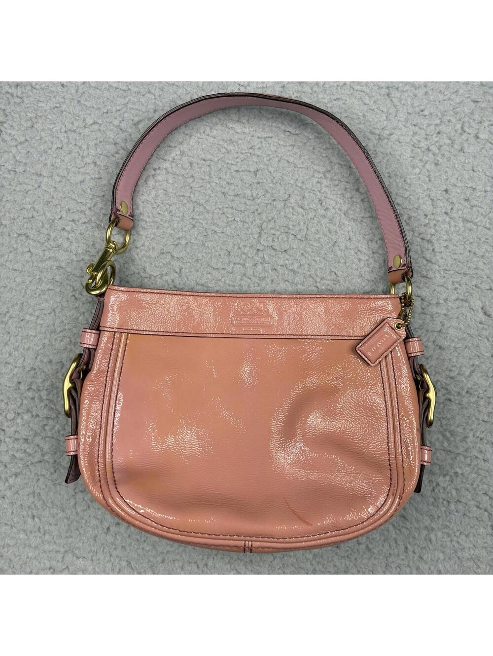 Coach Zoe Hobo Bag Pink Patent Leather Shoulder Purse Womens 41869